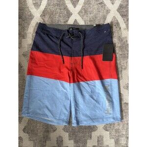 NWT HURLEY 4-WAY STRETCH BLUE RED SWIM BOARD SHORTS SIZE 28